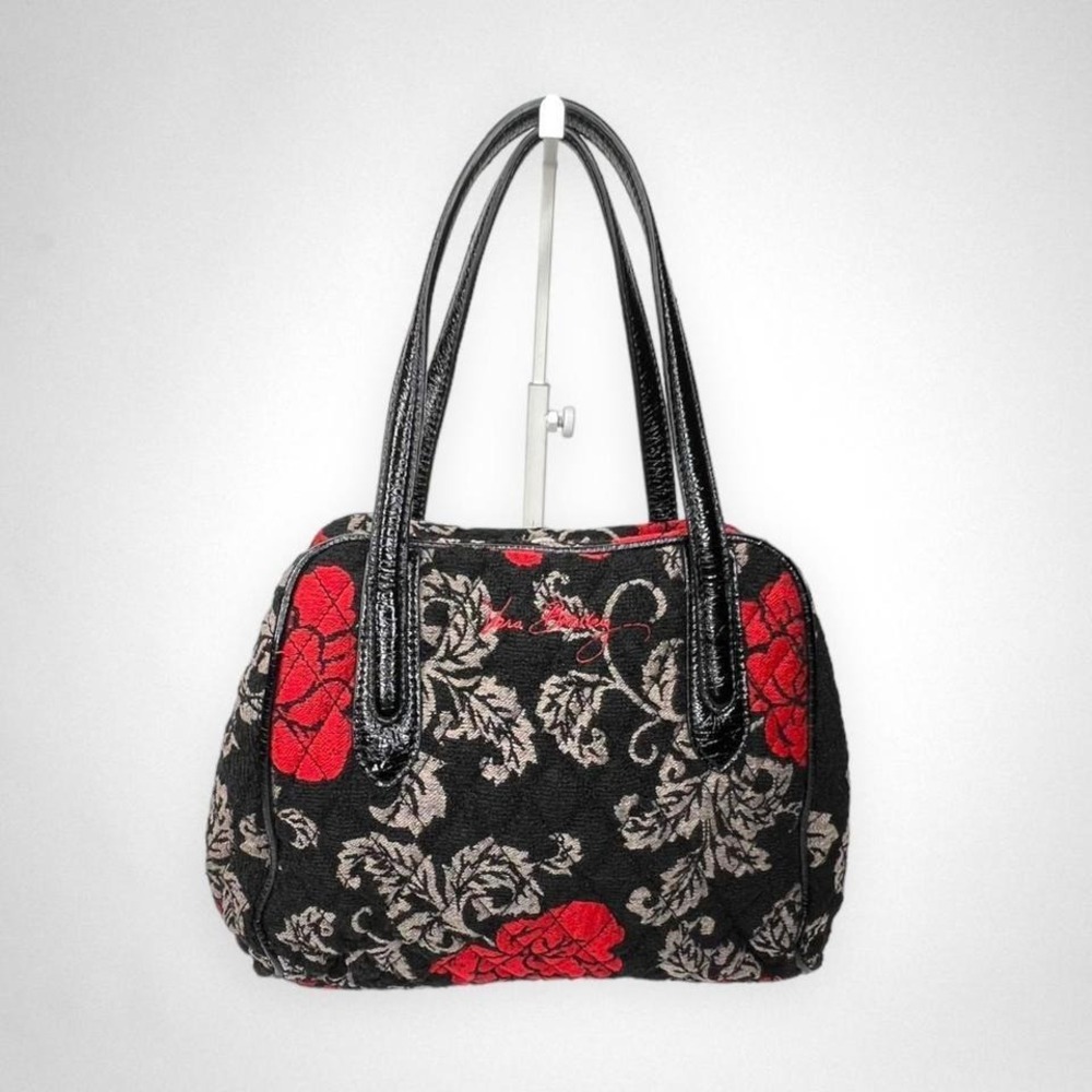 VERA BRADLEY Limited Edition Jacquard Handbag with‎ Black and Red Floral Pattern